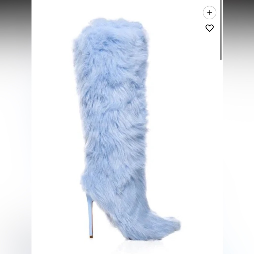 Blue fur knee high boots